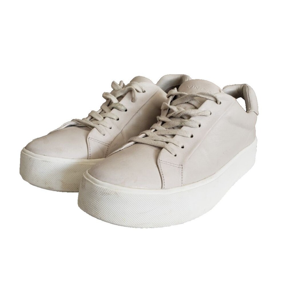 VINCE Benfield Leather Platform Sole Sneakers Ivory Beige Size 8 M